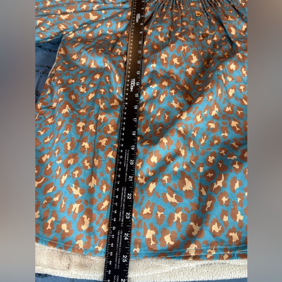 Tyler Boe Teal Leopard Print Smocked Peasant Top Brown Flower Buttons Sz M - Picture 10 of 12